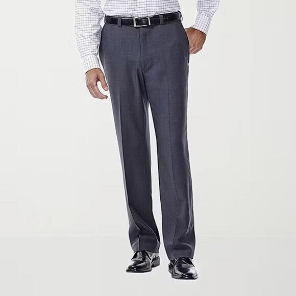 Haggar E-CLO Stria Mens Classic Fit Dress Flat Front Pant, Med Gray Sz 42x30 NWT - Picture 1 of 4